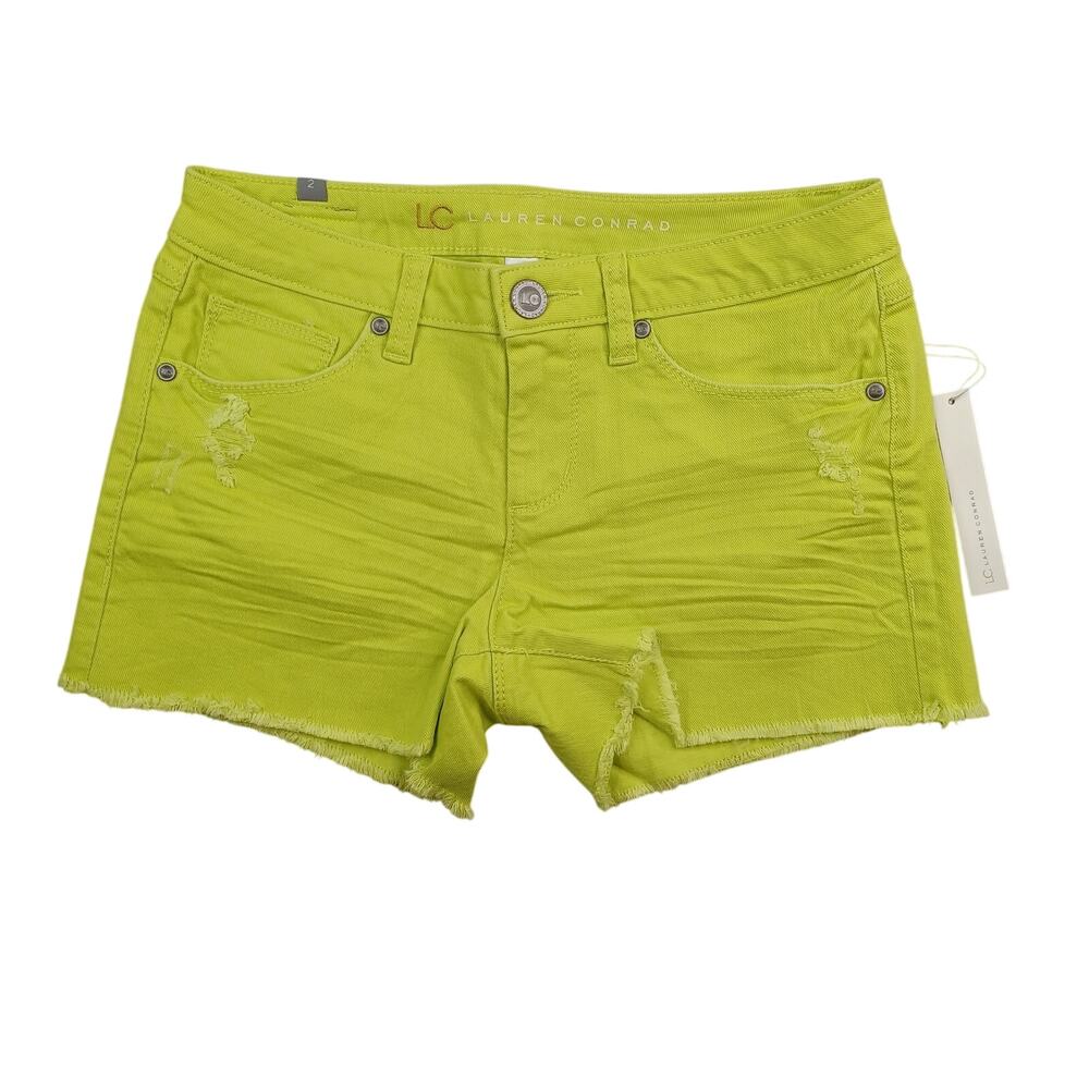 Lauren Conrad Denim Jean Shorts Womens Size 2 Lime 3" Mid Rise Cutoff Distressed